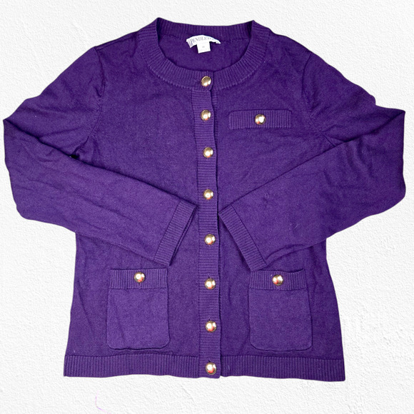 Y2K Vintage Pendleton Purple Gold Button Front Merino Wool Cardigan Size Medium - Picture 1 of 8